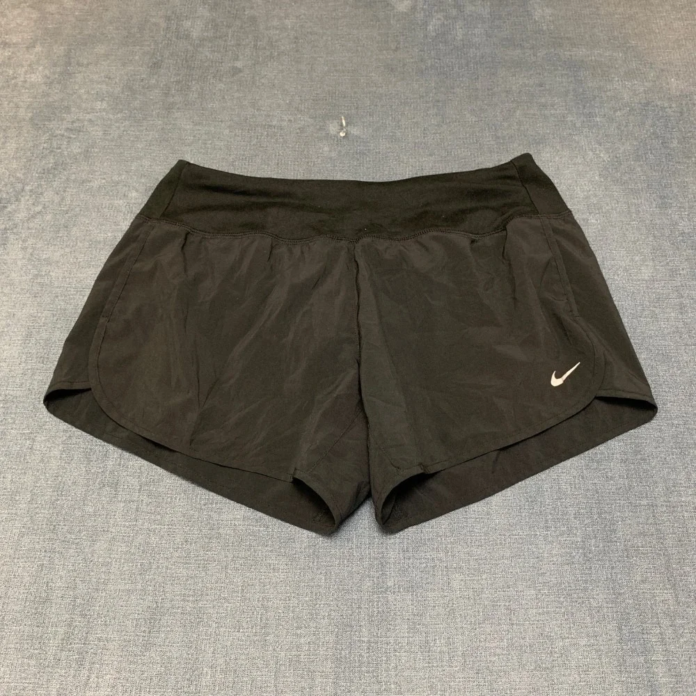 Nike Dri Fit Running Shorts Womens Small Black Stretch Logo Elastic Waist Sport